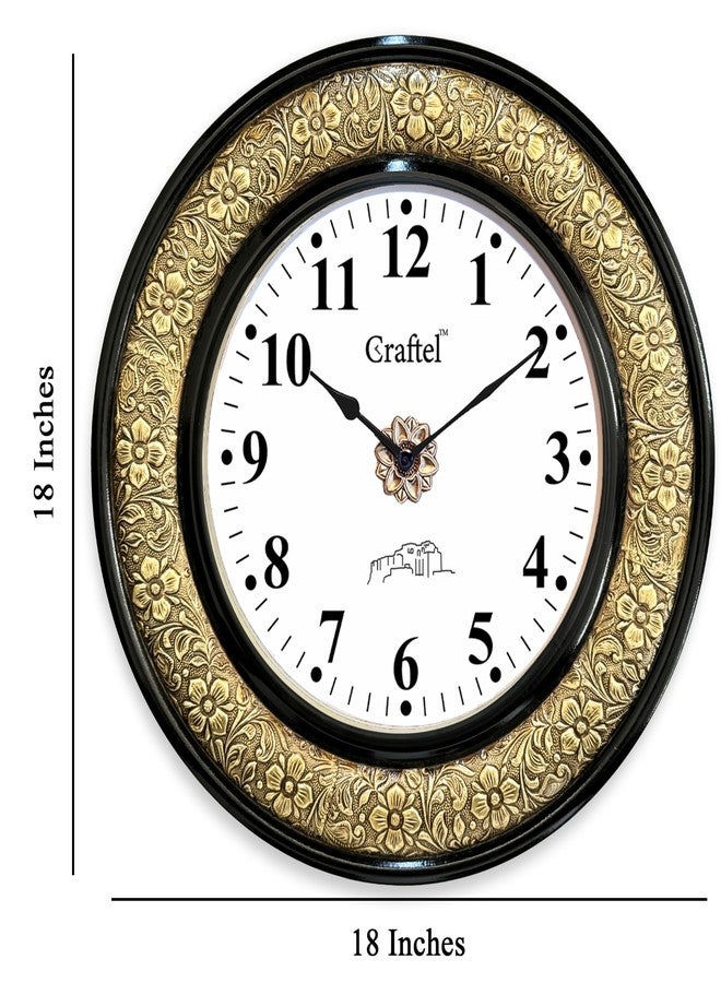CRAFTEL Heavy Embossed Black Polished Dial Wall Clock for Home Living Room, Bedroom | Handcrafted Large Round Shape Antique Style Diwar Ghadi, Clock with English Numbers (Gold, Black, 18 x 18 inch) - Image 3
